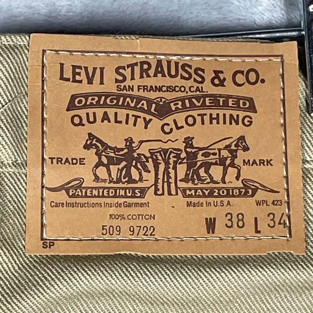 Vintage Levis 509 9722 Mens 38x34 Tan Khaki Straight Leg Jeans Made USA 80s NEW